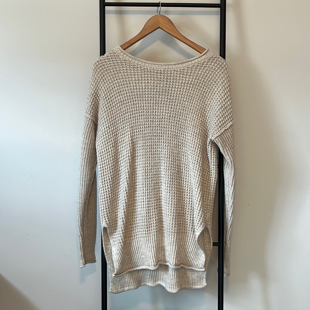 Pink Rose Long Sleeve Knit High Neck Long Sleeve Cream Sweater